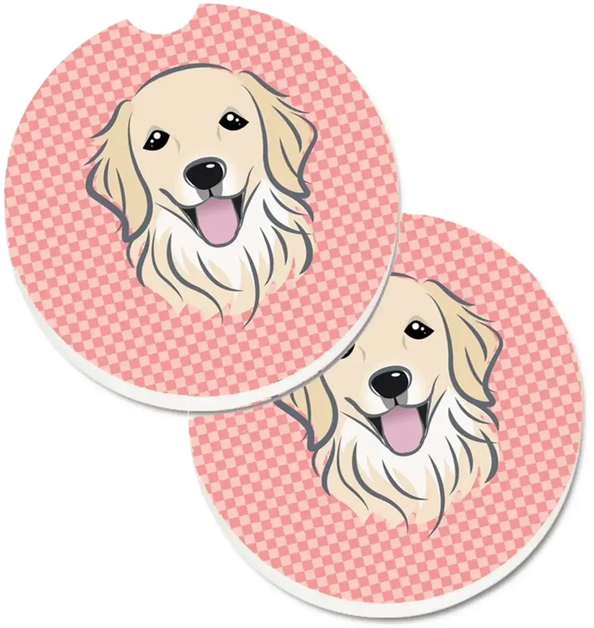 Caroline's Treasures Checkerboard Pink Golden Retriever Set of 2 Cup Holder Car Coasters BB1205CARC, 2.56, Multicolor