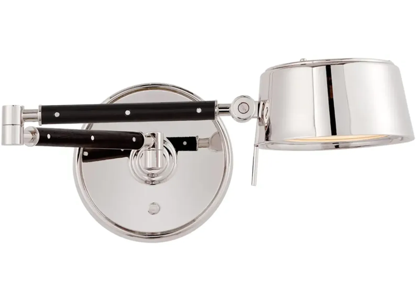 Alaster Articulating Wall Light in Polished Nickel and Black Ebony