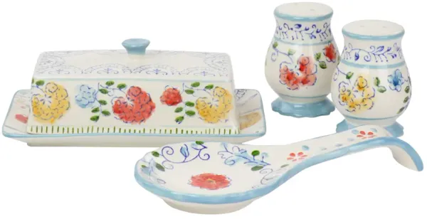 Gibson Elite Anaya 5 Piece Hand Painted Stoneware Table Accessory Set
