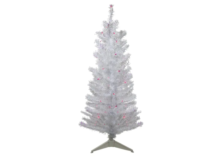 4 Pre-lit White Iridescent Pine Artificial Christmas Tree - Pink Lights