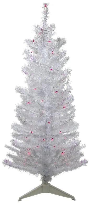 4 Pre-lit White Iridescent Pine Artificial Christmas Tree - Pink Lights