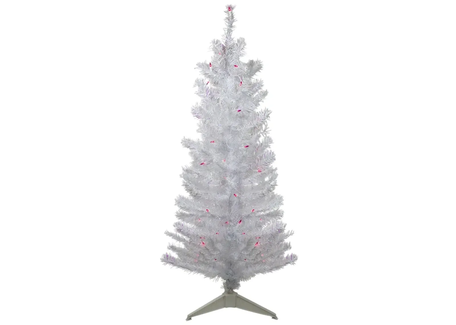 4 Pre-lit White Iridescent Pine Artificial Christmas Tree - Pink Lights