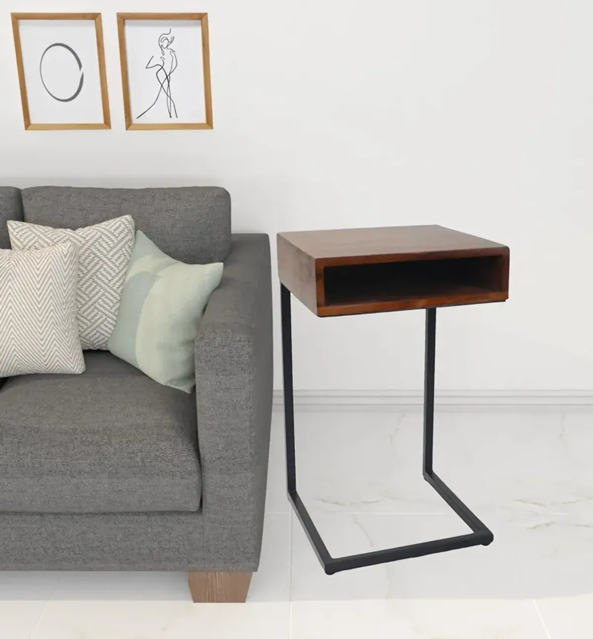 Hivvago 24" Gold And Natural Solid Wood Square End Table
