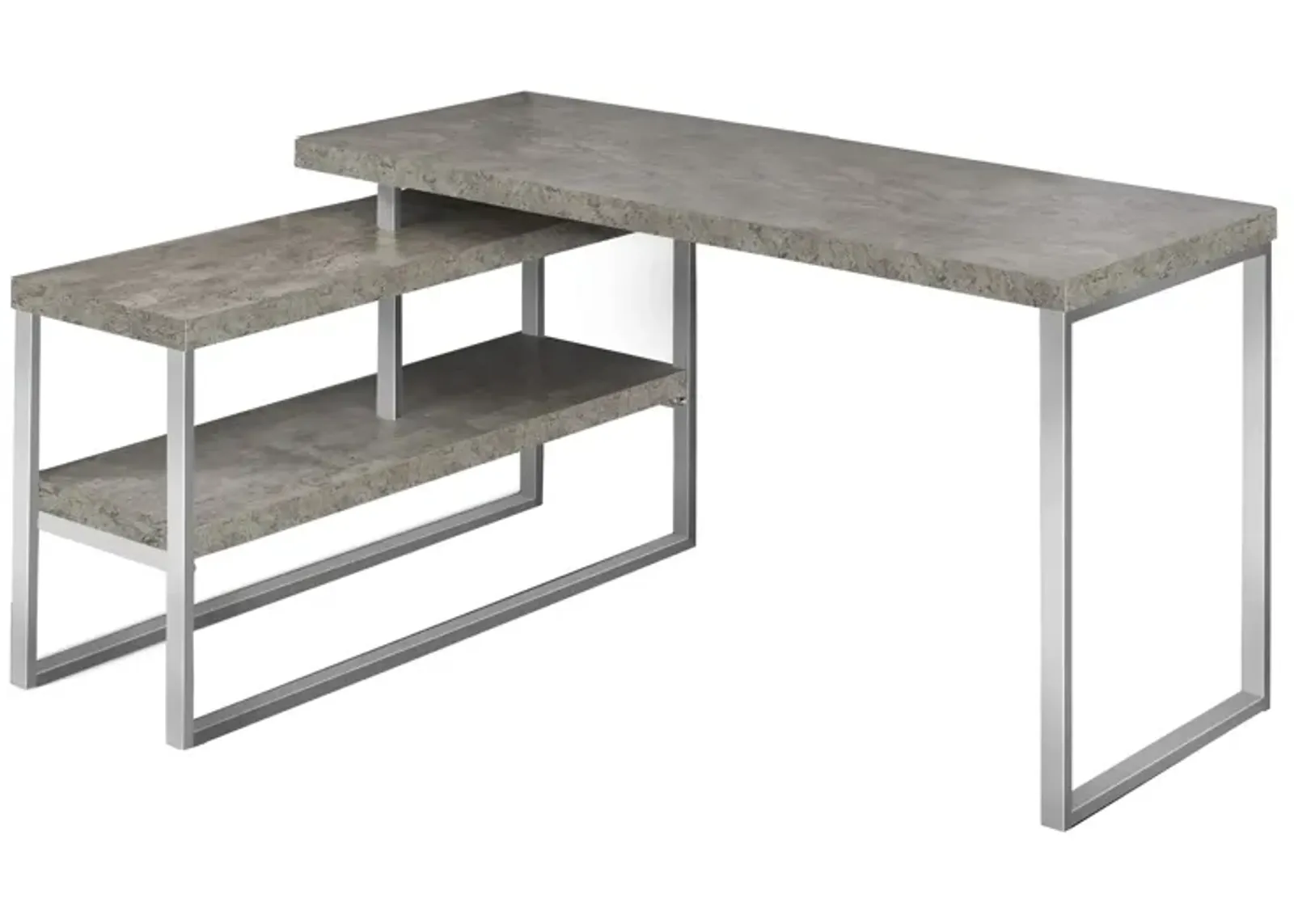 Computer Desk, Home Office, Corner, Left, Right Set-Up, Storage Shelves, 60"L, L Shape, Work, Laptop, Metal, Laminate, Grey, Silver, Contemporary, Modern