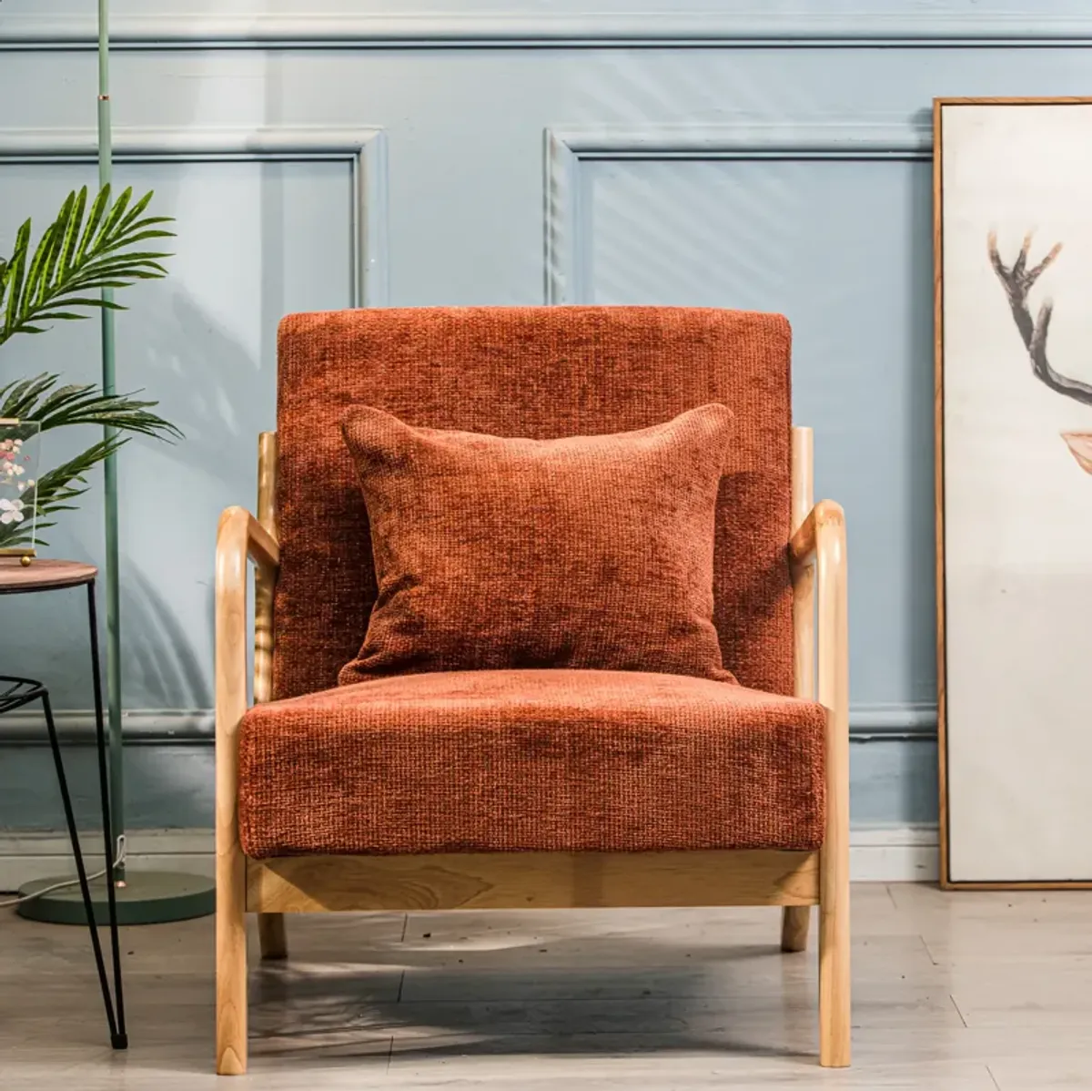 OHAMA Solid Wood and Corduroy Lounge Chair
