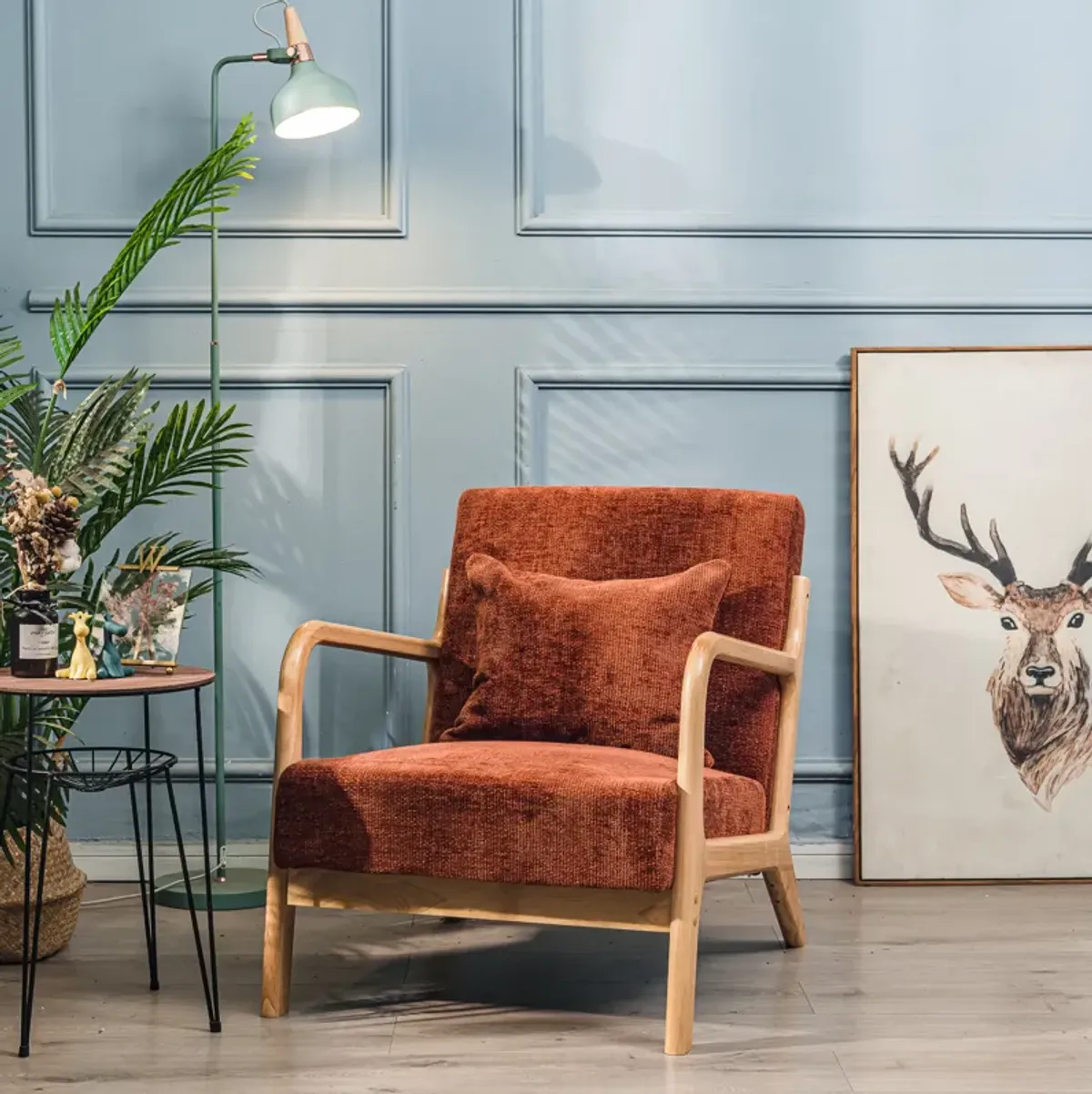 OHAMA Solid Wood and Corduroy Lounge Chair