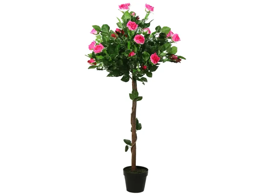 47" Potted Green and Pink Artificial Rose Tree