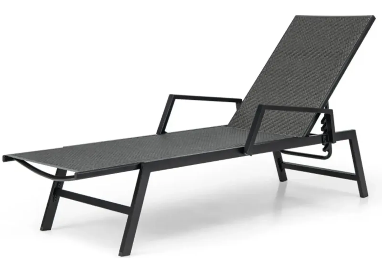 Hivvago Outdoor Rattan Chaise Lounge Reclining Chair with Armrests and 5-Position Backrest