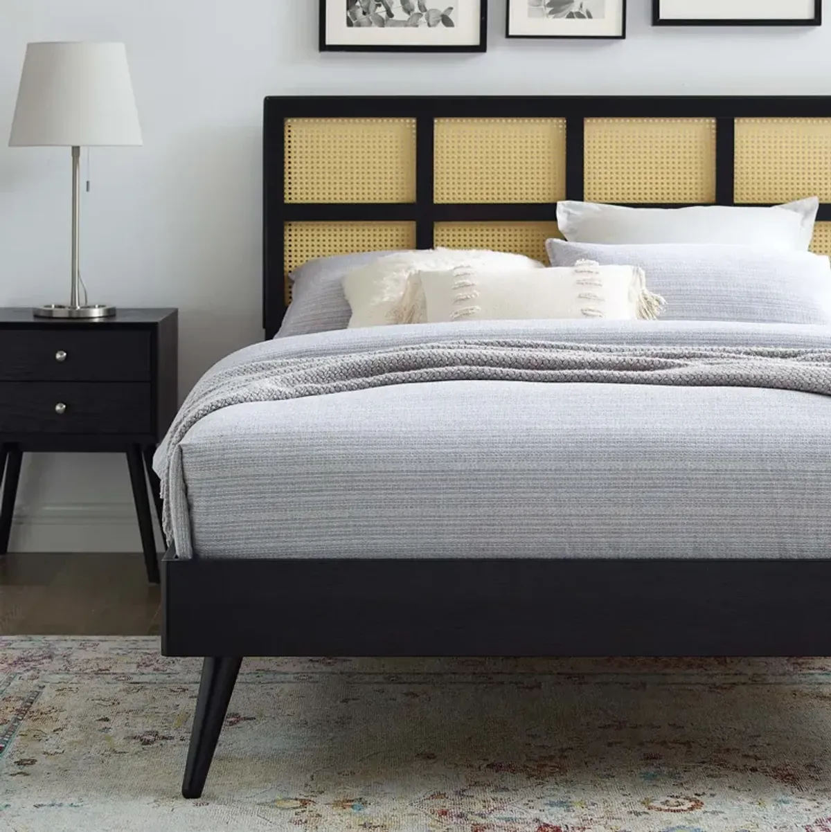 Modway - Sidney Cane and Wood Queen Platform Bed with Splayed Legs