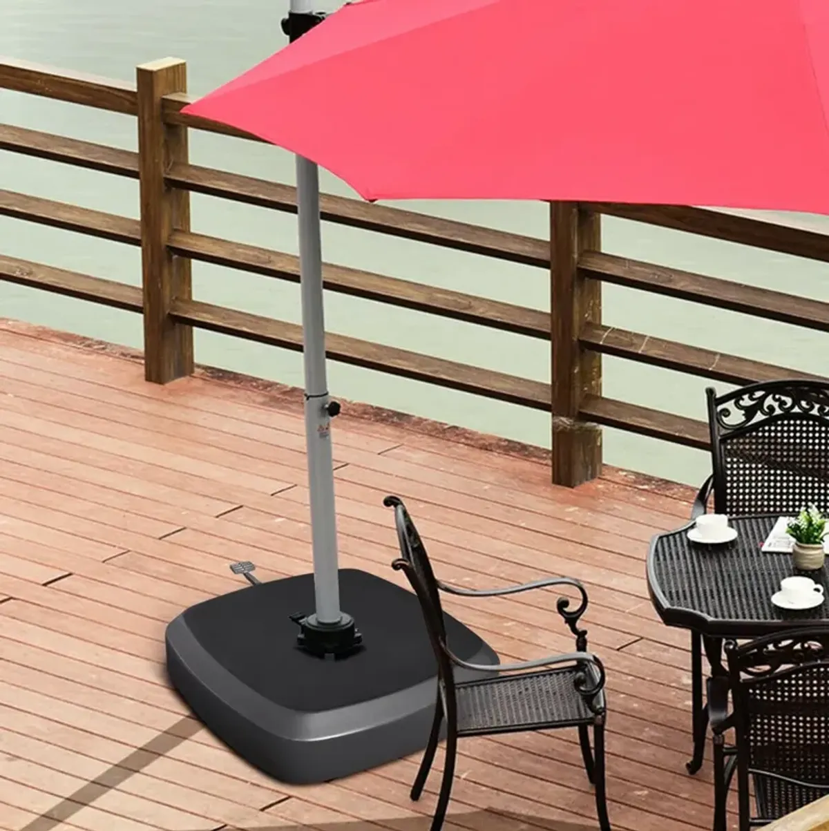 Patio Cantilever Offset Umbrella Base with Wheels for Garden Poolside Deck