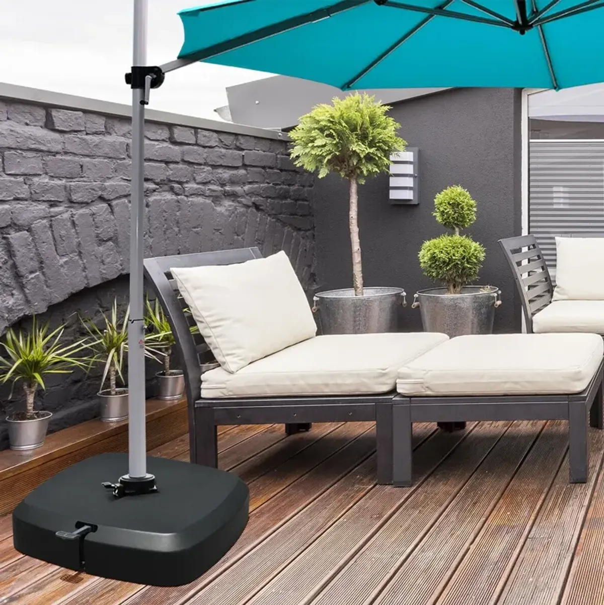 Patio Cantilever Offset Umbrella Base with Wheels for Garden Poolside Deck