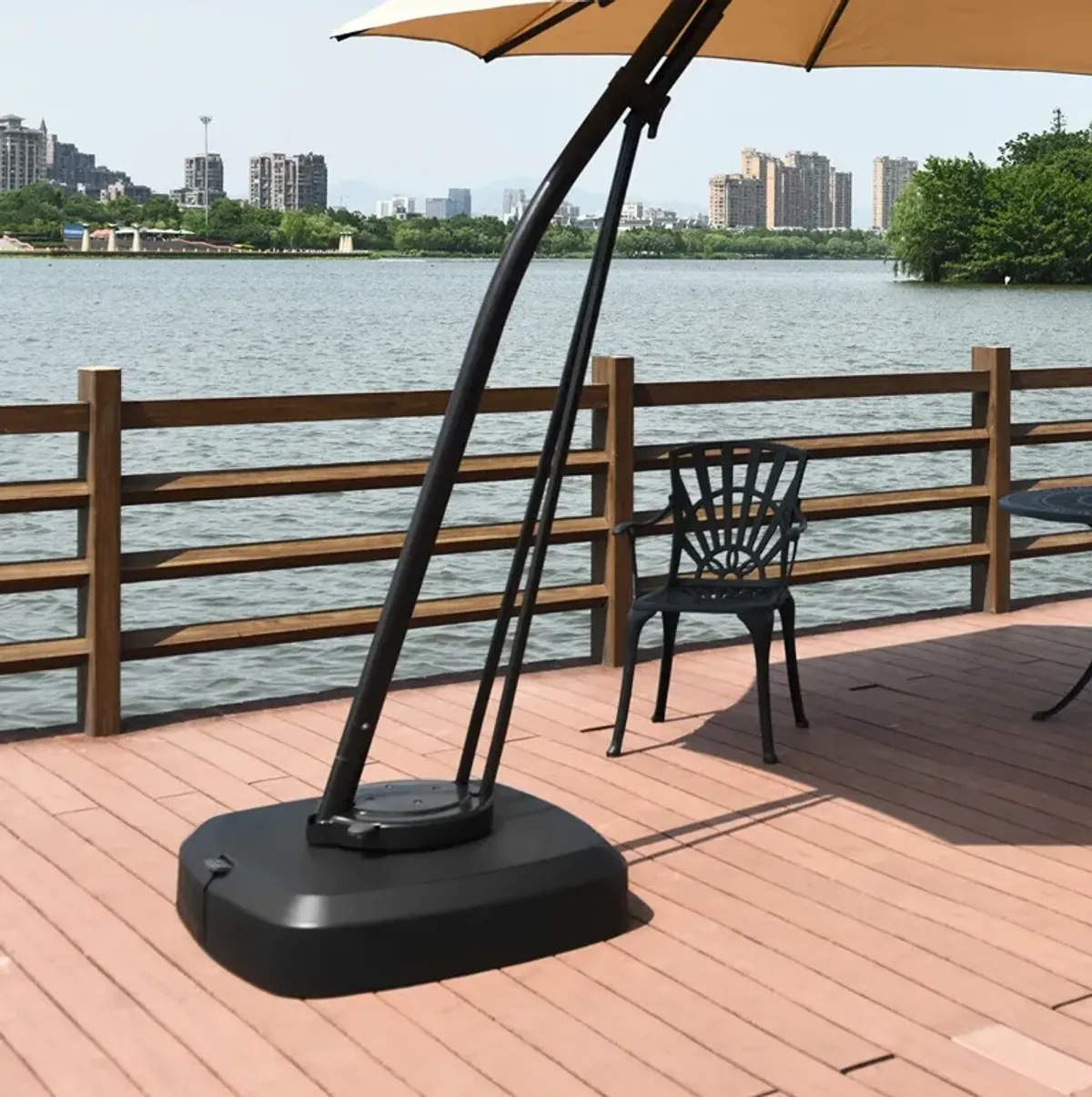 Patio Cantilever Offset Umbrella Base with Wheels for Garden Poolside Deck