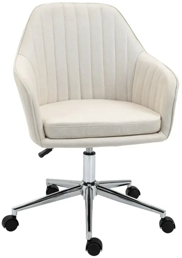 Beige Vanity Chair: Velvet Scallop Shape Swivel Office Chair