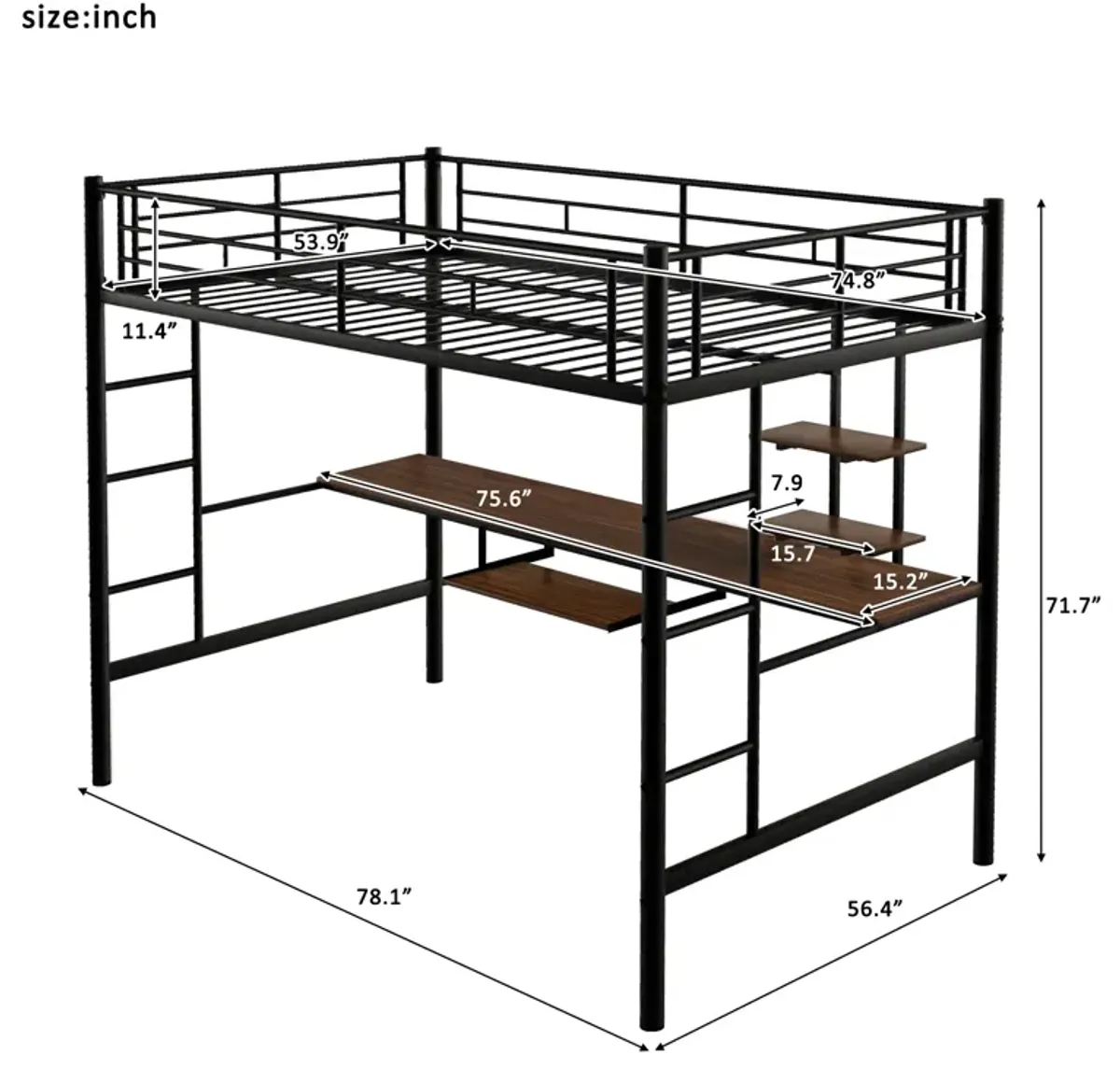 Merax Classic  MDF Loft Bed with Desk and Shelf