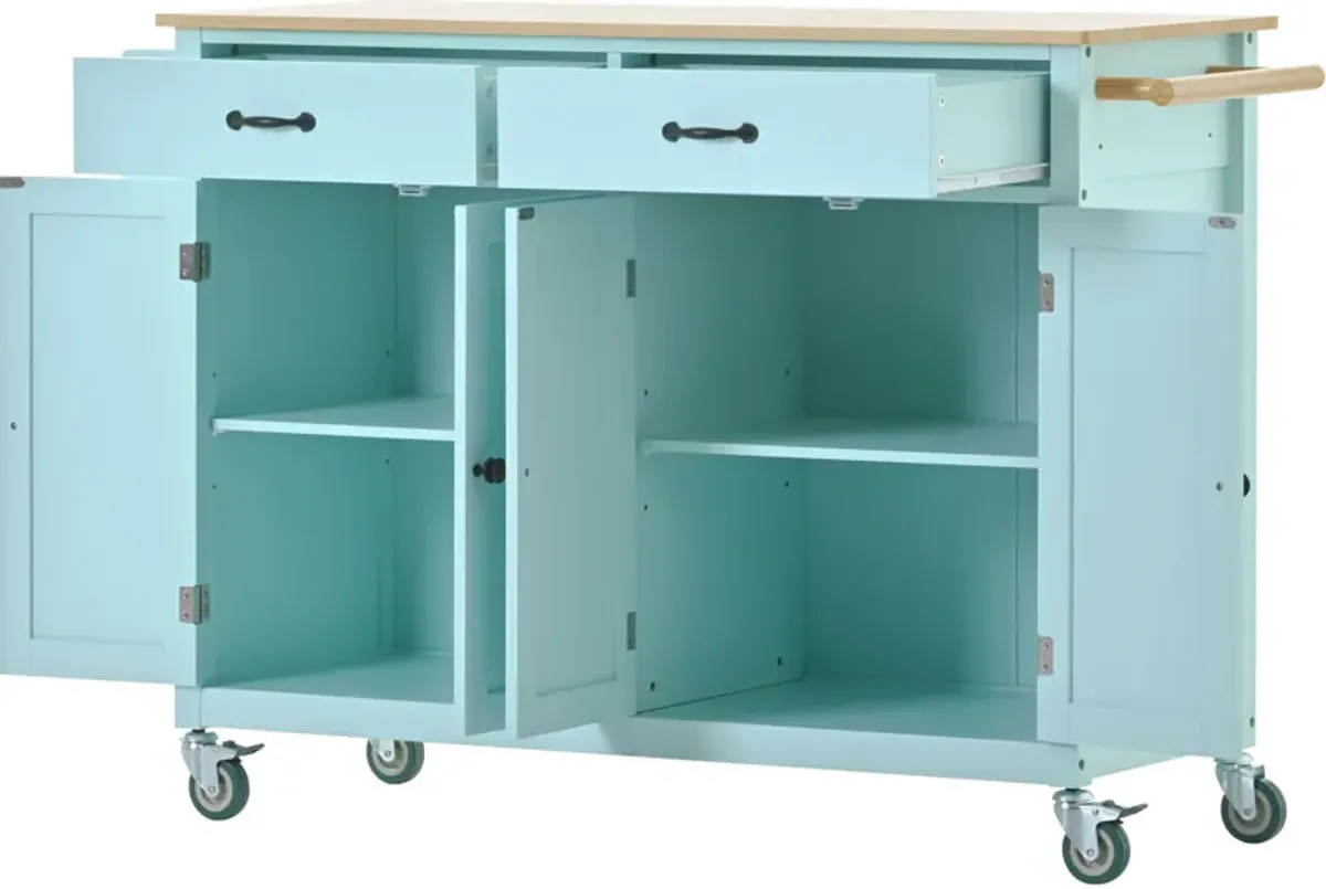 Whisen Modern Wood Kitchen Island with Spice Rack and Drawers - Mint Green