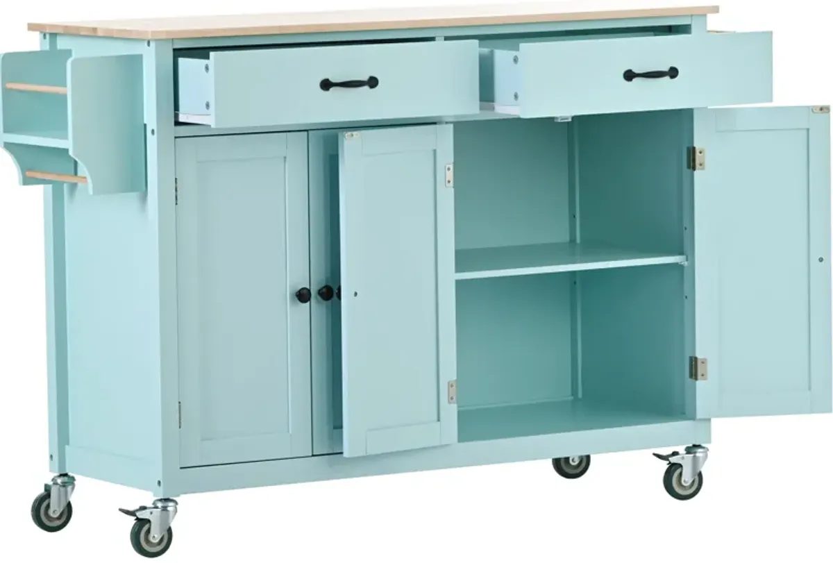 Whisen Modern Wood Kitchen Island with Spice Rack and Drawers - Mint Green