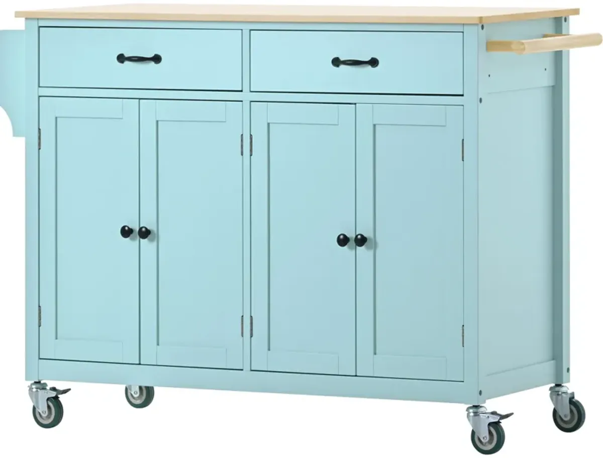 Whisen Modern Wood Kitchen Island with Spice Rack and Drawers - Mint Green