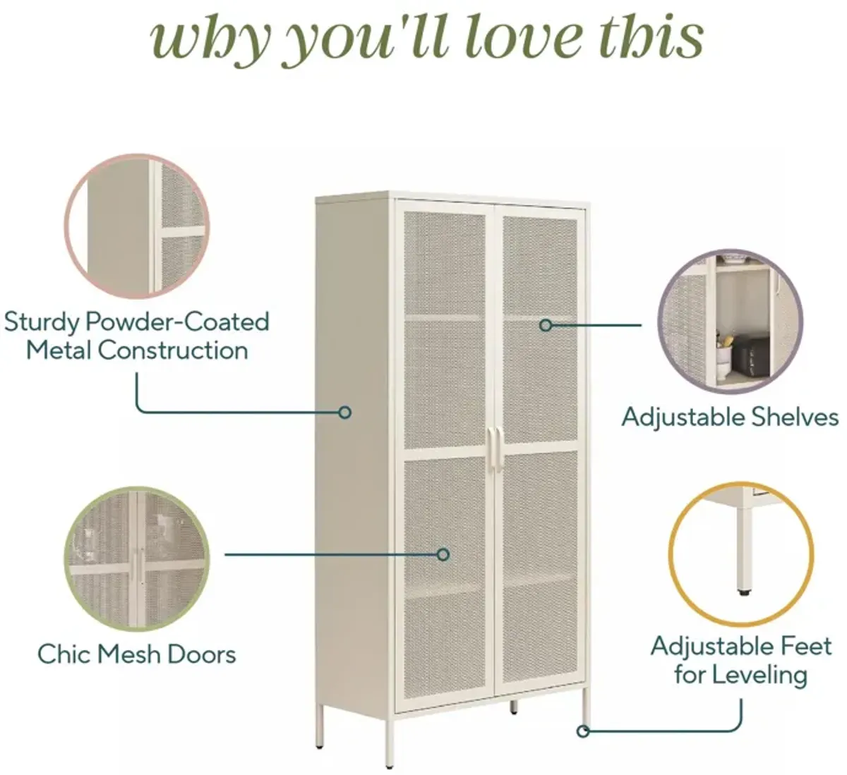 Channing Tall 2 Door Storage Cabinet-Mesh Metal Locker