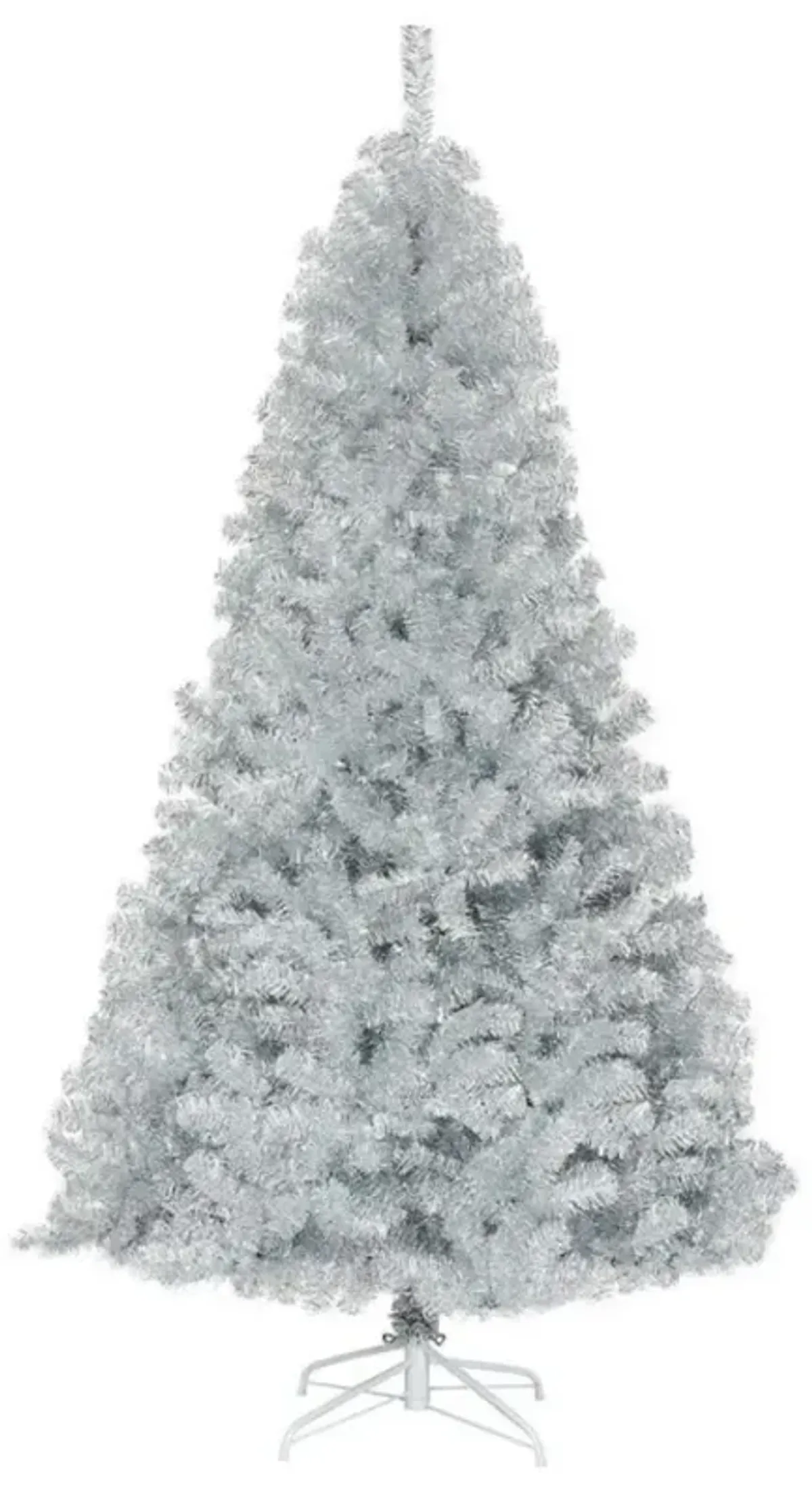 Hivvago 7.5 Ft Hinged Unlit Artificial Silver Tinsel Christmas Tree