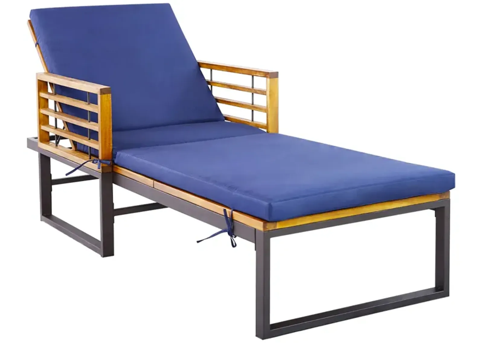 Adjustable Cushioned Patio Chaise Lounge Chair with 4-Level Backrest-Navy