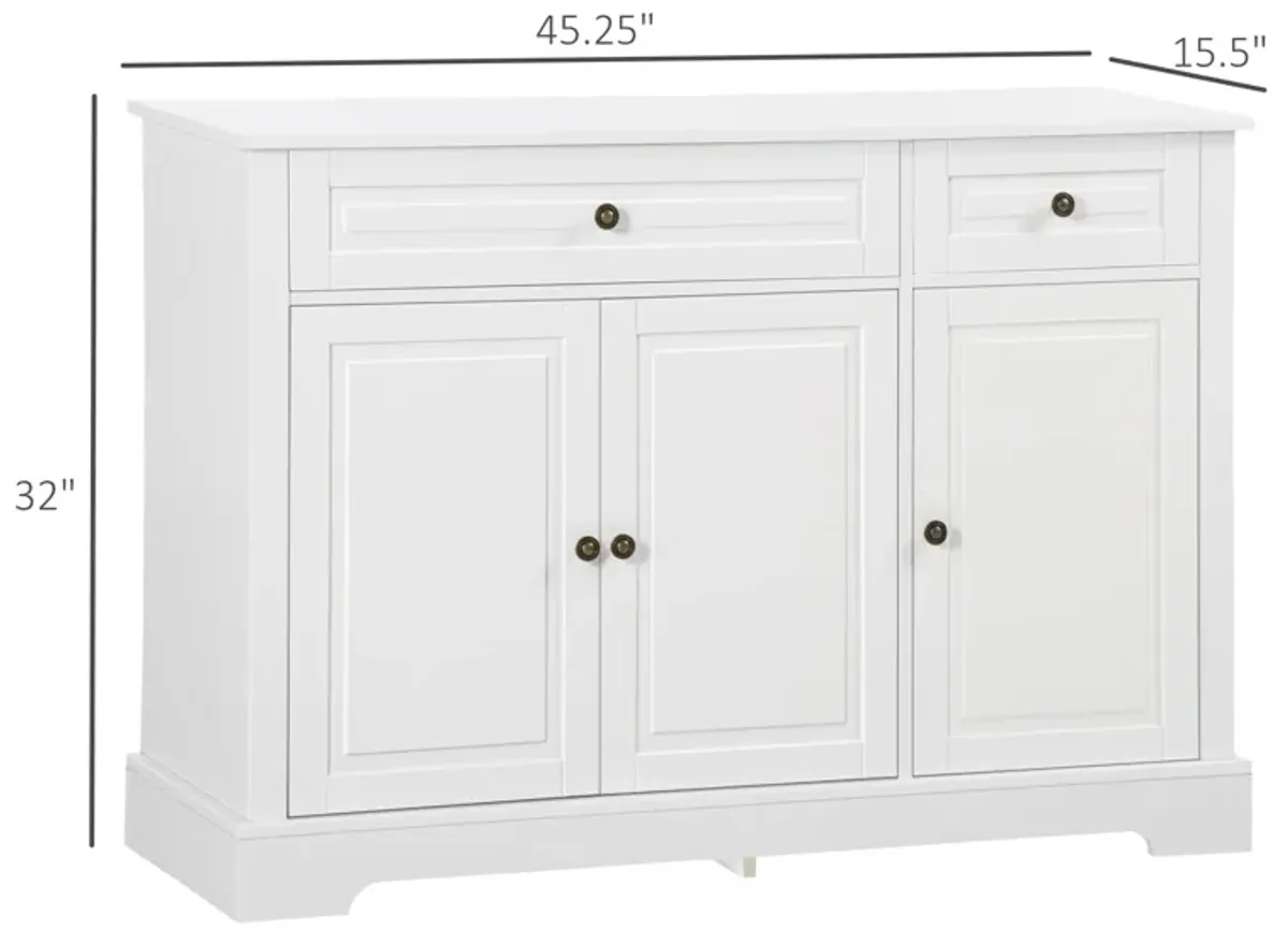 White Modern Buffet: Sideboard with Cupboards & Drawers