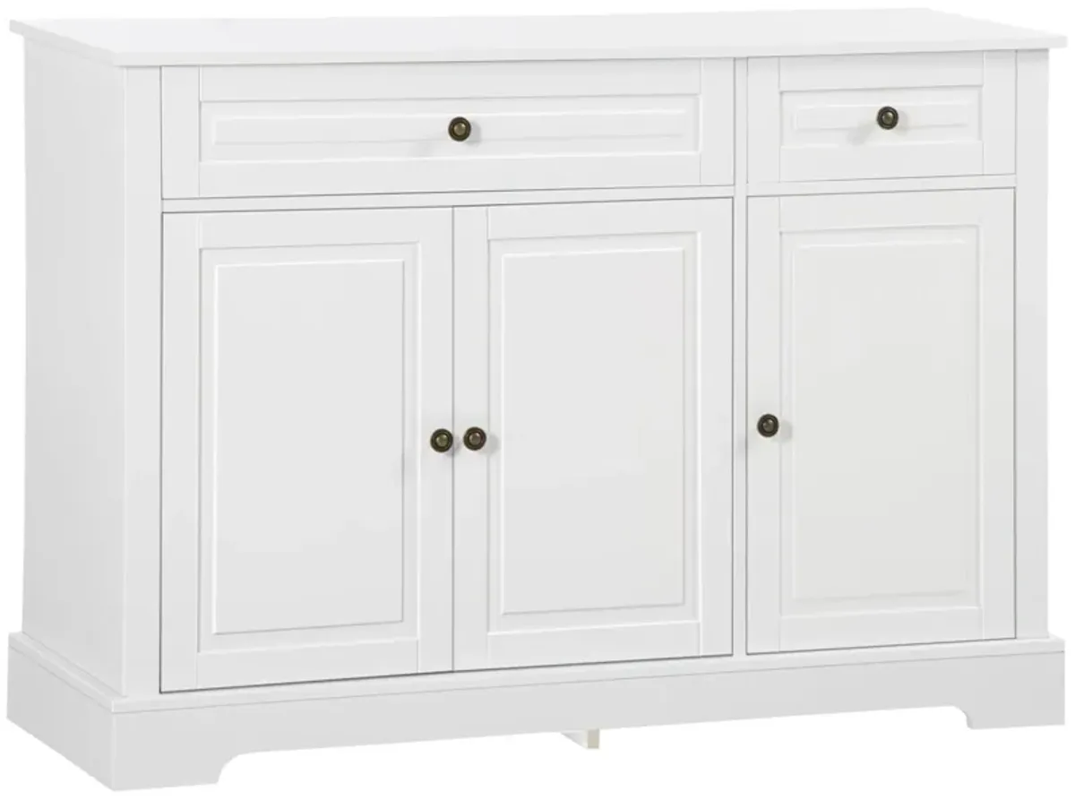 White Modern Buffet: Sideboard with Cupboards & Drawers