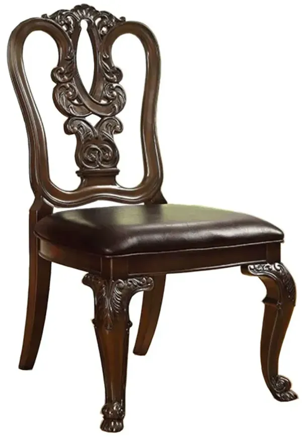 Bellagio Traditional Wooden Carving Side Chair, Set of 2-Benzara