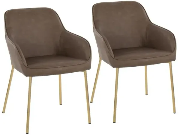 LumiSource Gold Steel, Espresso PU Daniella Dining Chair - Set of 2