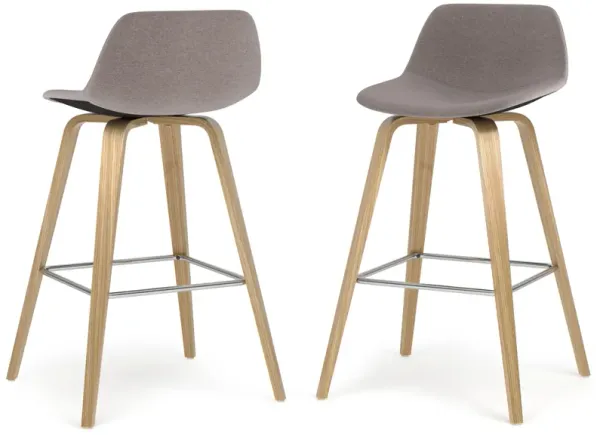 Randolph Mid-Century Modern 28 inch Bentwood Counter/ Bar Height Stool (Set of 2) with Light Wood in Mocha Polyester linen