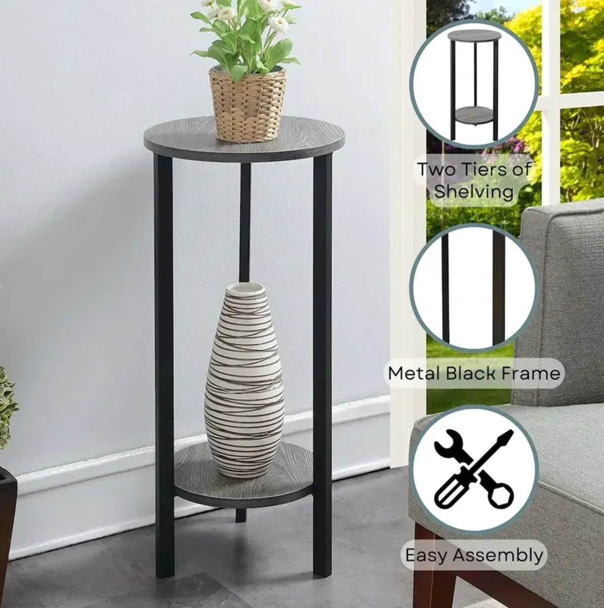 Convenience Concepts Graystone 31 inch 2 Tier Plant Stand