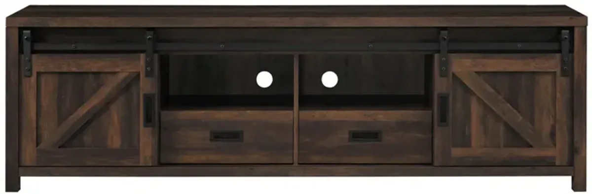 Sem 79 Inch TV Media Entertainment Console, 2 Drawers, Dark Brown Finish-Benzara