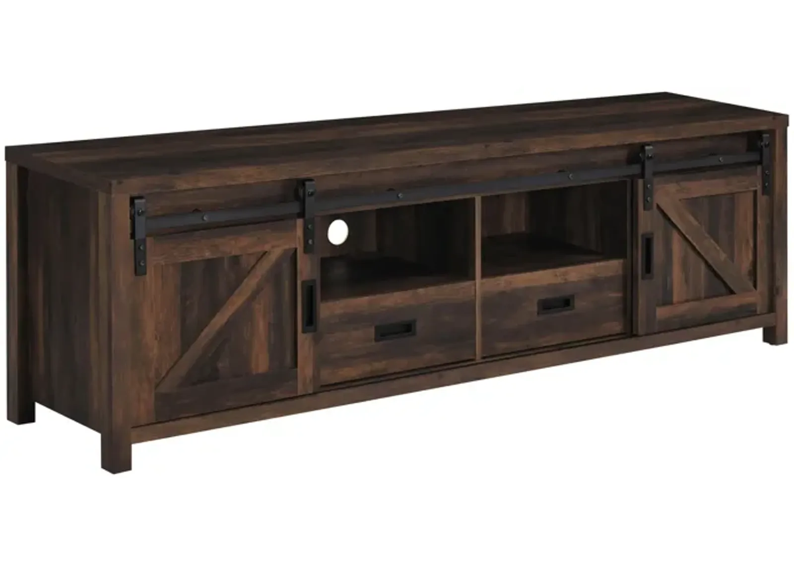 Sem 79 Inch TV Media Entertainment Console, 2 Drawers, Dark Brown Finish-Benzara