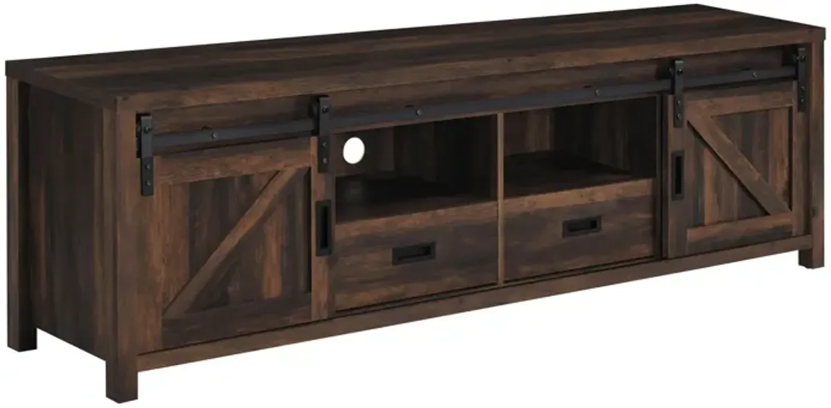 Sem 79 Inch TV Media Entertainment Console, 2 Drawers, Dark Brown Finish-Benzara