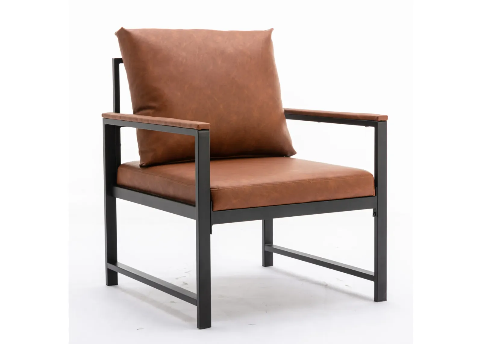 Modern PU Leather Accent Chair With Powder Coated Metal Frame, Single Sofa