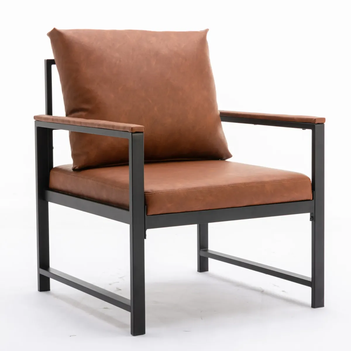 Modern PU Leather Accent Chair With Powder Coated Metal Frame, Single Sofa