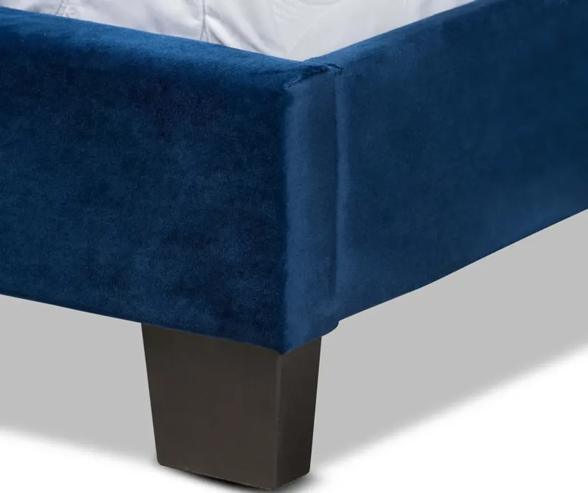 Baxton Studio Benjen Modern and Contemporary Glam Navy Blue Velvet Fabric Upholstered Full Size Panel Bed