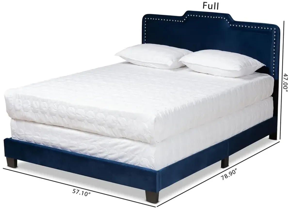 Baxton Studio Benjen Modern and Contemporary Glam Navy Blue Velvet Fabric Upholstered Full Size Panel Bed