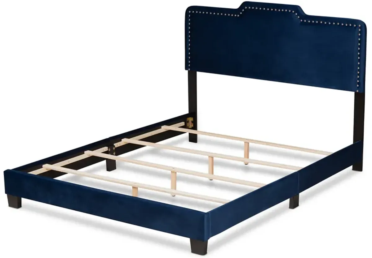 Baxton Studio Benjen Modern and Contemporary Glam Navy Blue Velvet Fabric Upholstered Full Size Panel Bed