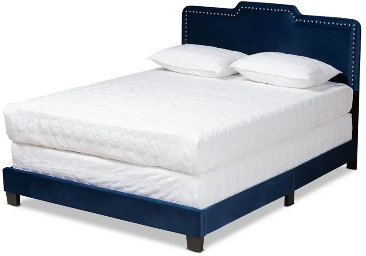 Baxton Studio Benjen Modern and Contemporary Glam Navy Blue Velvet Fabric Upholstered Full Size Panel Bed