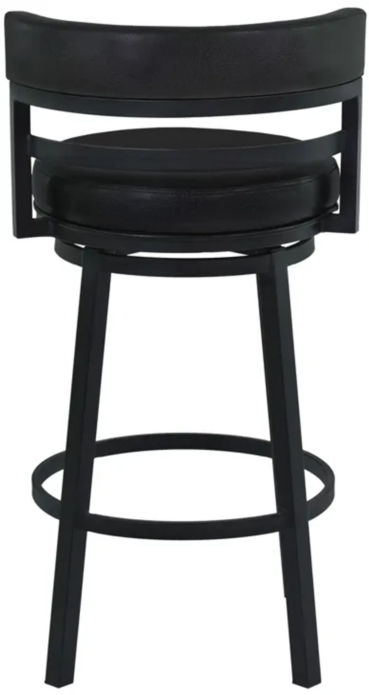 Eva 30 Inch Swivel Bar Stool Chair, Vegan Faux Leather, Curved Back, Black-Benzara