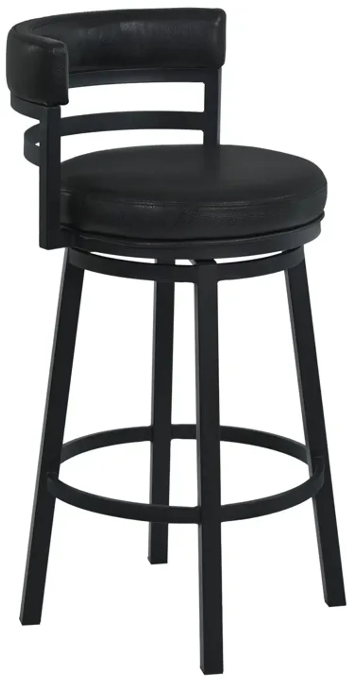 Eva 30 Inch Swivel Bar Stool Chair, Vegan Faux Leather, Curved Back, Black-Benzara