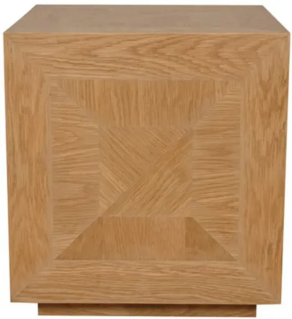 19 Inch Side End Table, Square Geometric Design, Brown Oak Wood Veneer - Benzara