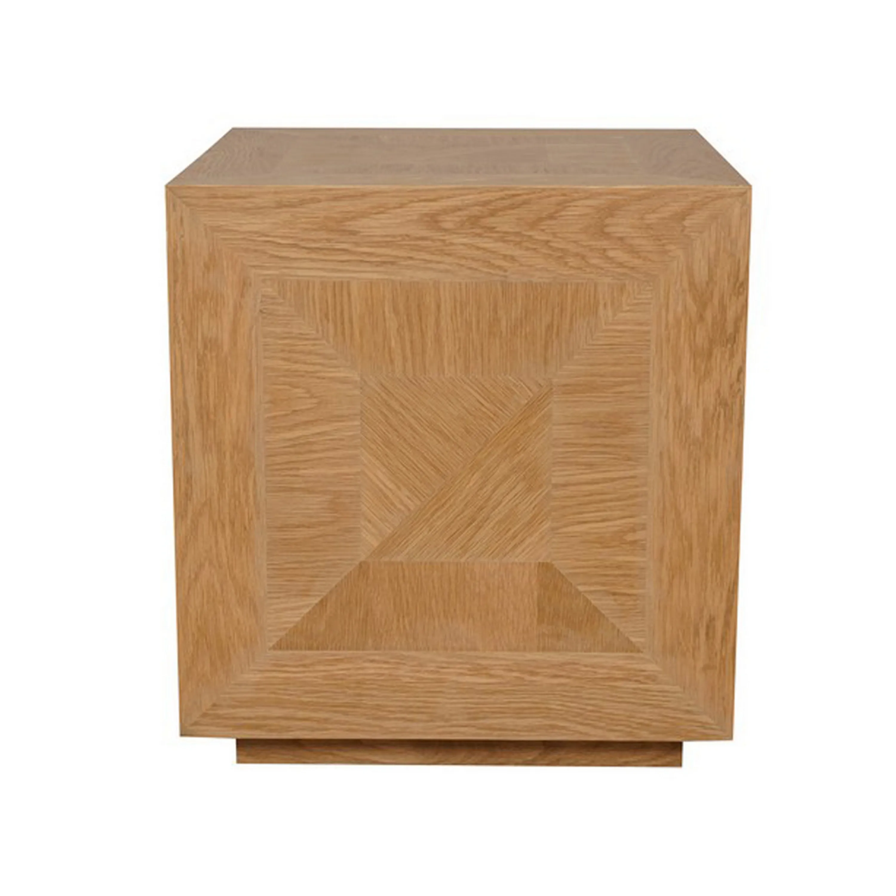 19 Inch Side End Table, Square Geometric Design, Brown Oak Wood Veneer - Benzara