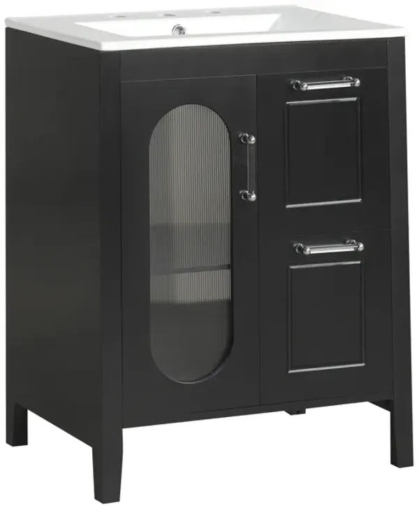 Whisen Bathroom Vanity with Sink, Bathroom Vanity Cabinet with Drawers, Adjustable Shelf and Frosted Glass Door - Black