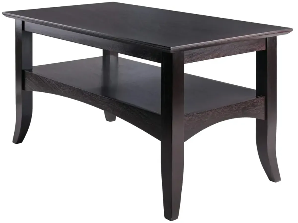 Ergode Wood Camden Coffee Table - Sophisticated Style, Durable Solid Wood, Spacious Surface & Lower Shelf for Storage, Coffee Finish, Easy Assembly.