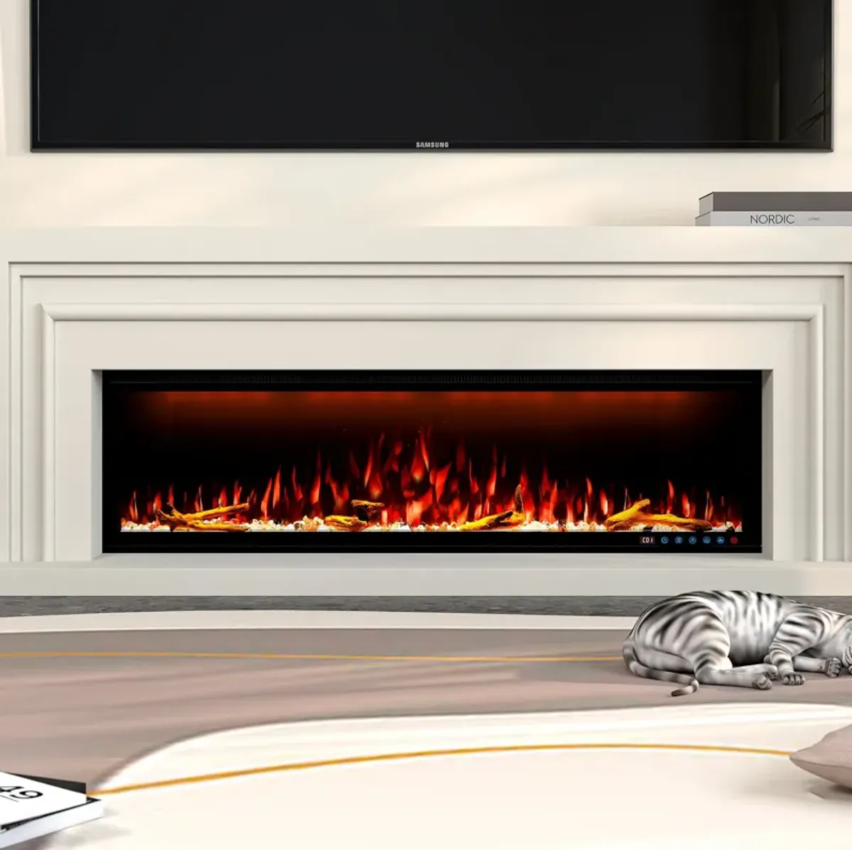 MONDAWE 60" Wall Mounted Embedded Electric Fireplace, 60Hz, 110-120 Volt, 1500W, With Overheat Protection Device