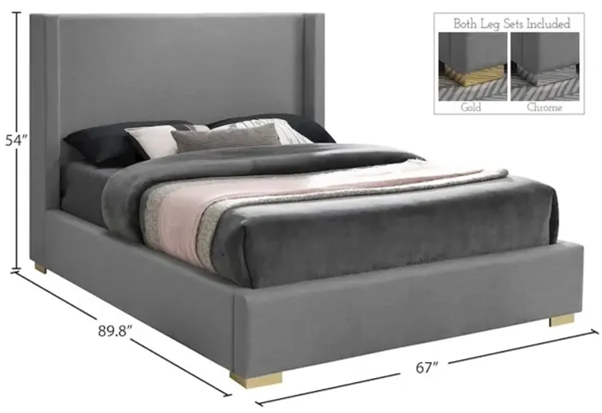 Meridian Furniture Royce Grey Linen Textured Fabric Queen Bed