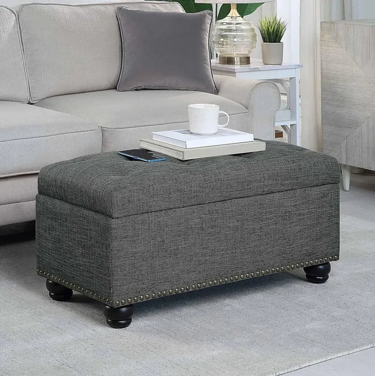 Convenience Concepts Designs4Comfort 7th Avenue Storage Ottoman, Gray