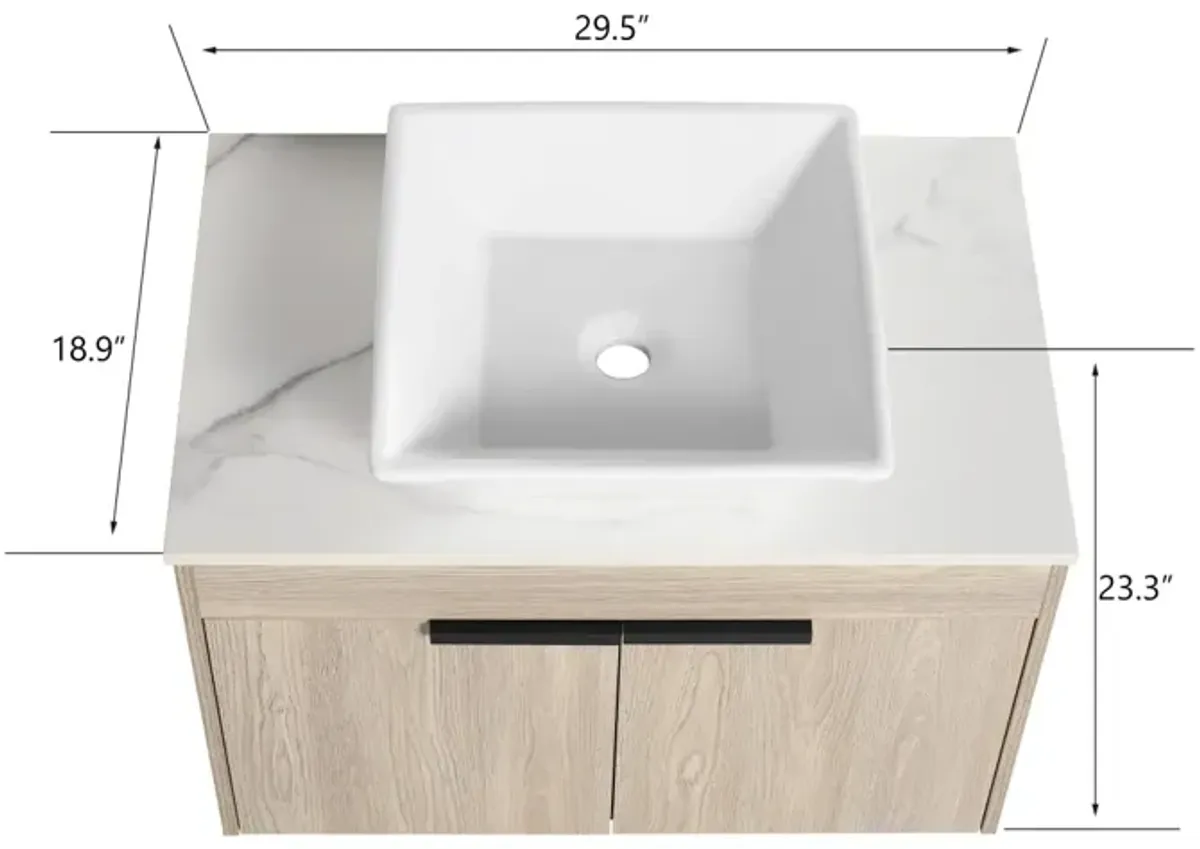 30" Modern Design Float Bathroom Vanity With Ceramic Basin Set