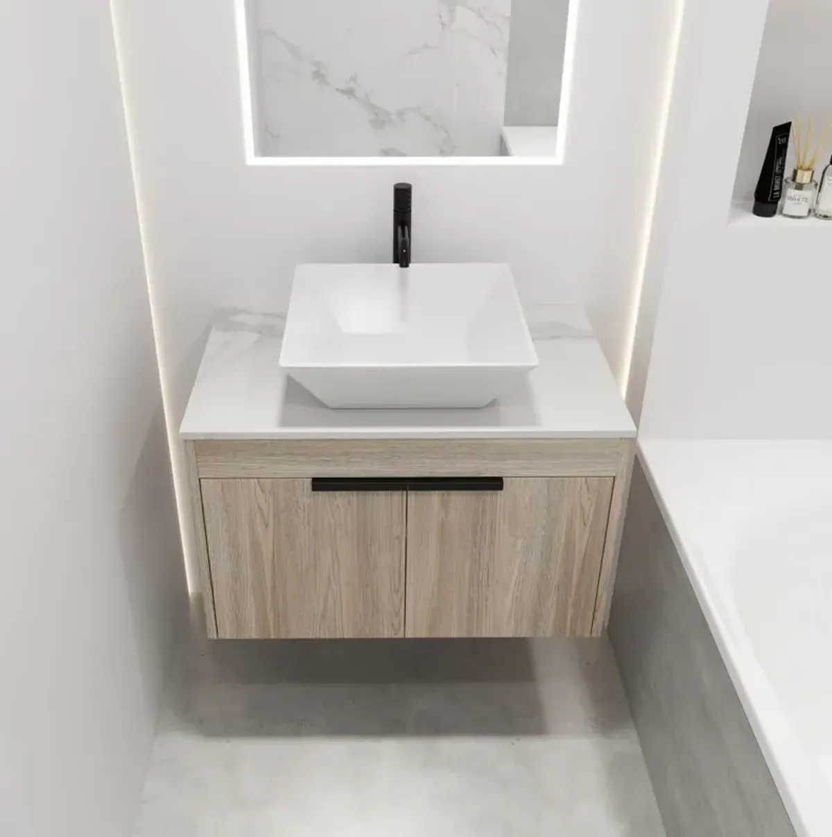 30" Modern Design Float Bathroom Vanity With Ceramic Basin Set